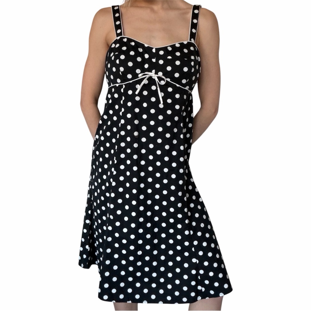 💗Y2K Karin Steven’s Black and white Polkadot sleeveless midi dress